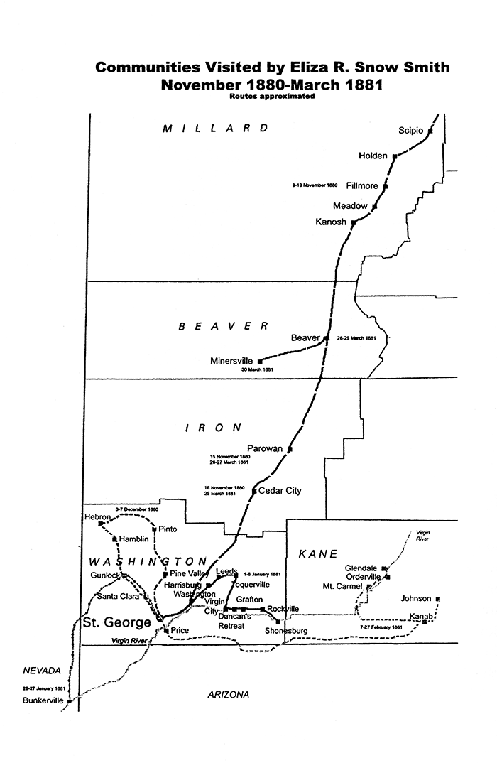 Communities Visited by Eliza R. Snow Smith, November 1880-March 1881